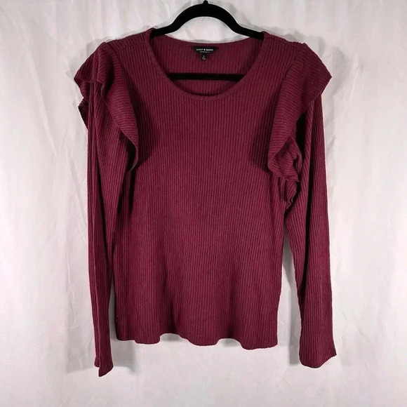 Lucky Brand Tops - Lucky Brand Blouse Women's Large Red Ribbed Long Sleeve Round Neck Pullover